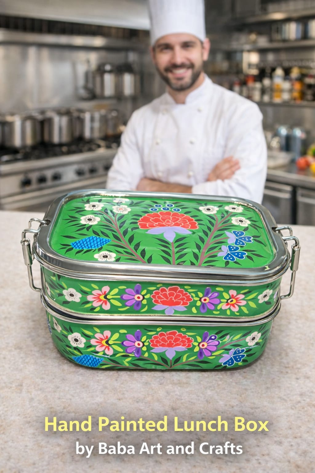 Hand painted lunch box, Bento lunch box, Enamelware tiffin box, Indian tiffin box ,steel bento box, hand painted bento box, steel lunch box